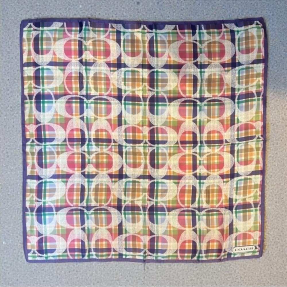 Coach Colorful Plaid Silk Scarf Comes with Box and bag - Picture 3 of 6